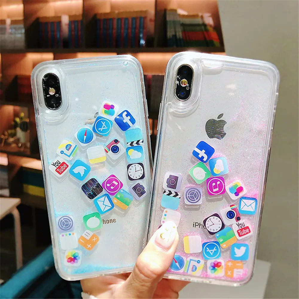 Liquid Sand Phone Case for Apple with Emoji Design