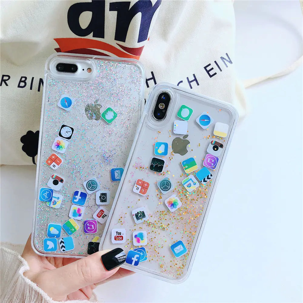 Liquid Sand Phone Case for Apple with Emoji Design