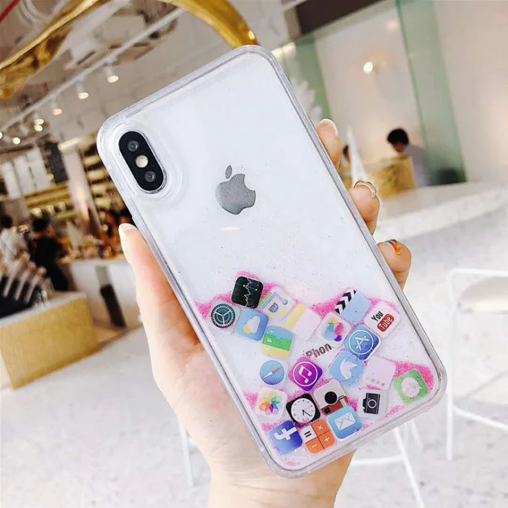 Liquid Sand Phone Case for Apple with Emoji Design