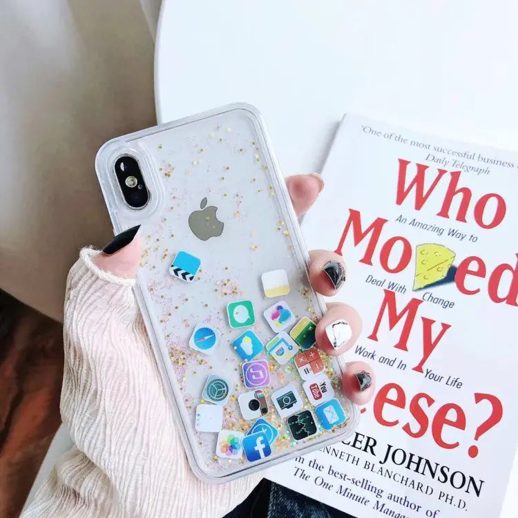 Liquid Sand Phone Case for Apple with Emoji Design