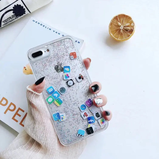 Liquid Sand Phone Case for Apple with Emoji Design