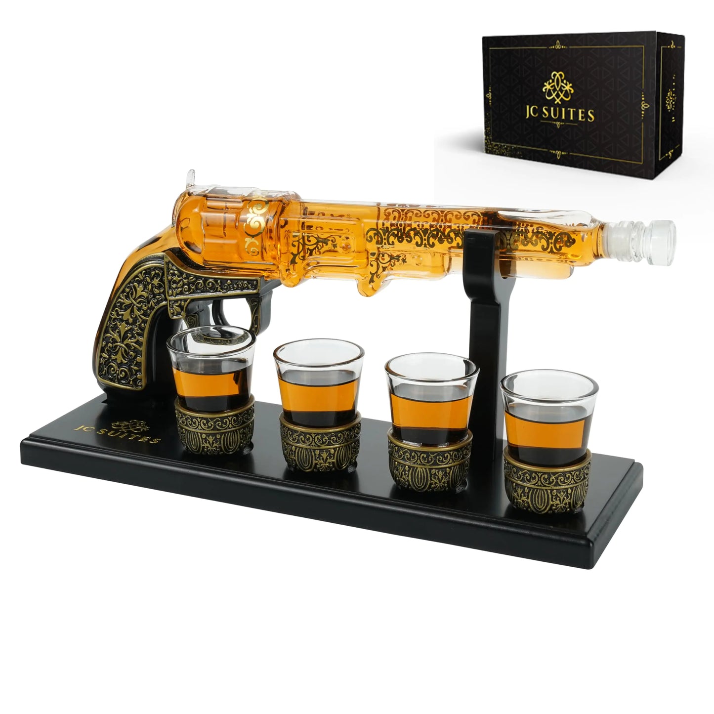 Elite Gun Whiskey Decanter & Shot Glass Set with Gift Box
