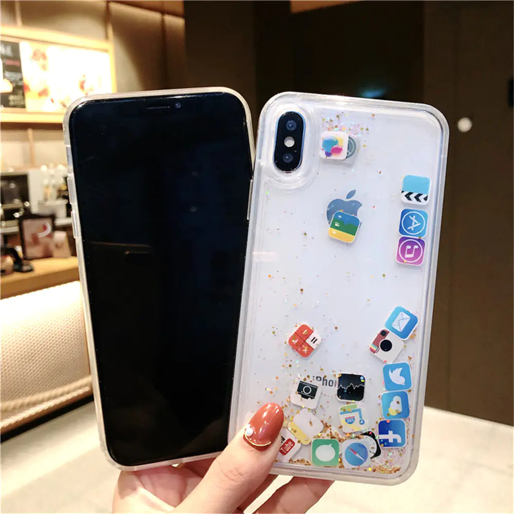 Liquid Sand Phone Case for Apple with Emoji Design
