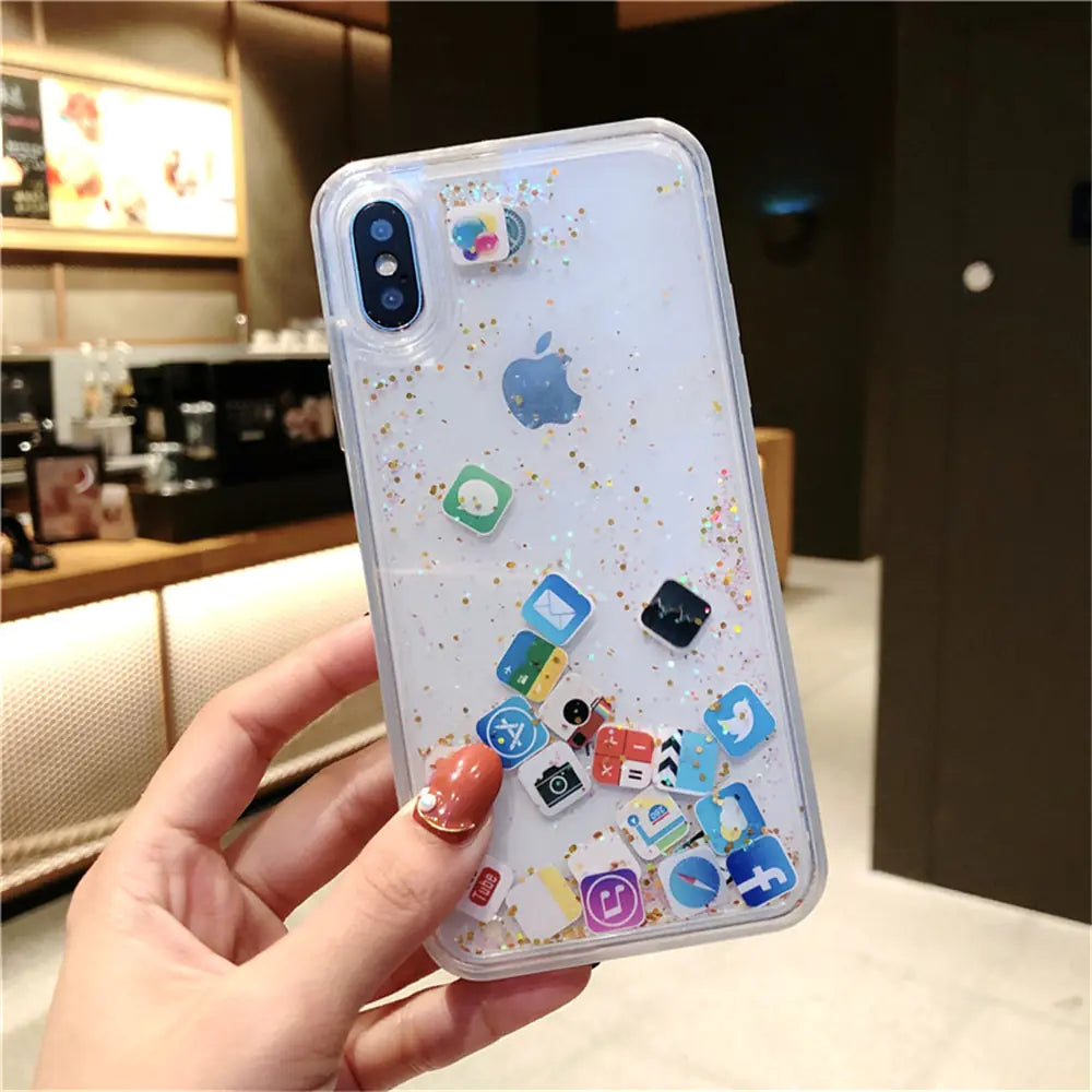 Liquid Sand Phone Case for Apple with Emoji Design