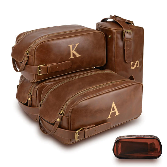 EliteMen PU Leather Dopp Kit with Custom Initial