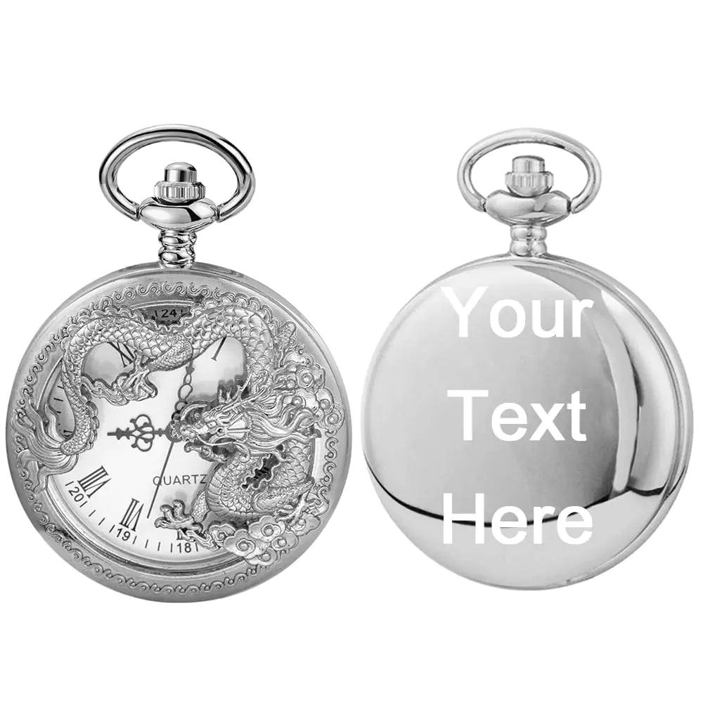 Elegant Black Dragon Quartz Pocket Watch with Chain