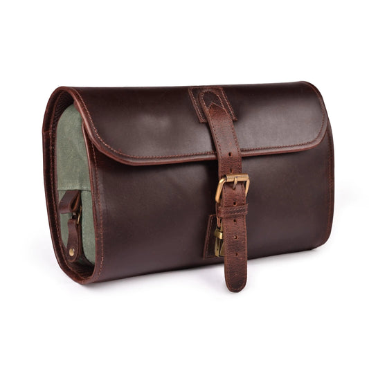 Buffalo Leather Hanging Toiletry Kit - Red